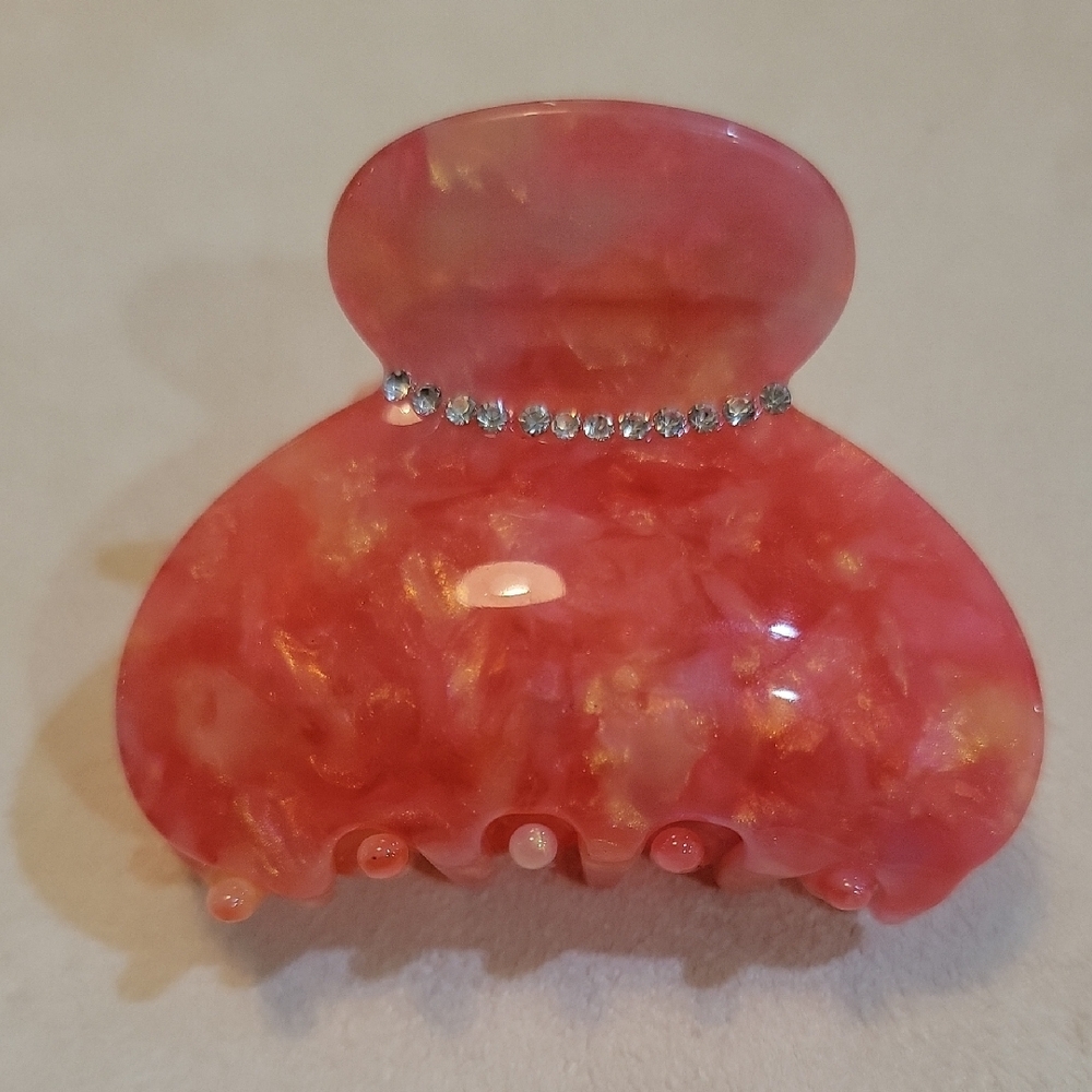 Pink Hair Claw Clip with Rhinestone Detail